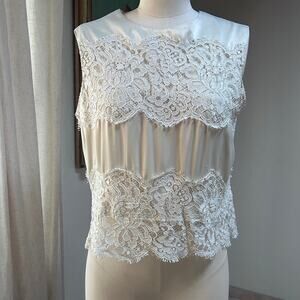 Silk Lace Blouse Vintage 90s Sleeveless Romantic Bridal Victorian Top M